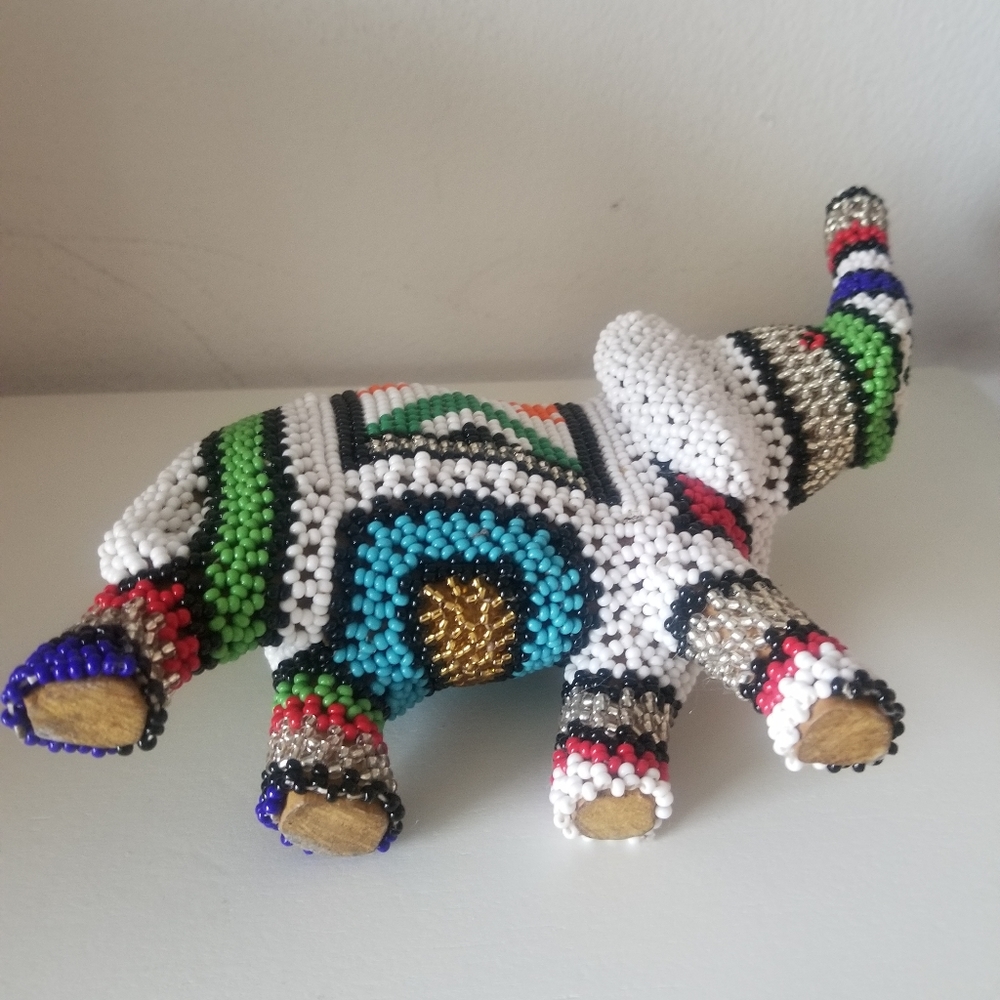 Handmade Beaded Wooden Decoartive Elephant - Picture 3 of 4